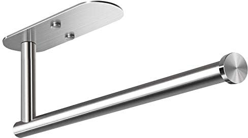 VAEHOLD Självhäftande pappershanddukshållare under skåp väggmontering för kökshandduk, svart rulle pinne på vägg, SUS304 rostfritt stål (silver)