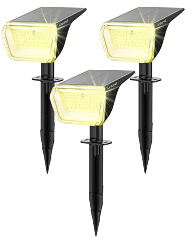 Linkind 60-LED solcellsstrålkastare för utomhusbruk varmvit 800 lm, extra lång ljustid och intelligent urladdning, 3 000 K solcellsträdgård med laddningsdisplay, IP67 LED solcellsstrålkastare