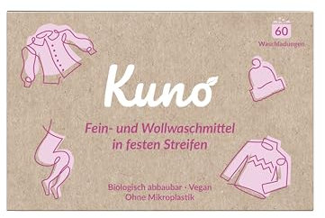 Kuno Wollwaschmittel - Streifen – Sanfte Reinigung für Wolle & Feines, Schonend & Biologisch Abbaubar, 60 Waschladungen, Ohne Schadstoffe