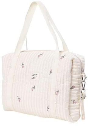Diaper Tote Bag - 350g Cotton Baby Nappy Changing Tote Bag | Multifunctional Baby Diaper Caddy Bag | Large Capacity Embroidery Tote Diaper Bag | Mommy Bag with 2 Stroller Straps for, Baby Diaper