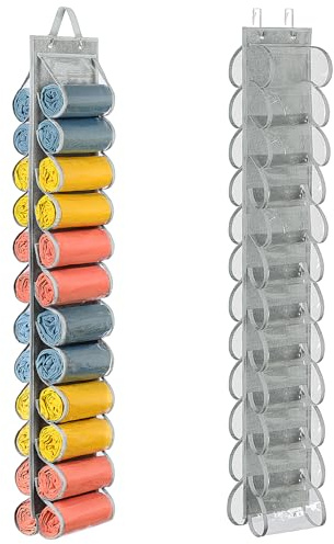 Lirex Leggings Aufbewahrung Hängend, Hängender Yoga Leggings Aufbewahrungs Organizer mit 24 Taschen Faltbarer Oxford Stoff Schrank Organizer Hemden Jeans Aufhänger für Schlafzimmer, Hellgrau