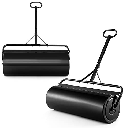 COSTWAY Rasenwalze befüllbar Wasser oder Sand, 113 L, Ø 40 cm x 99 cm, Bodenwalze mit Griff, Gartenwalze Metall, Handwalze Lawn Roller, Rasenrolle für Ebenen Rasen Garten, Schwarz