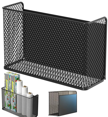 Buyyyit Magnetic Basket Fridge Lint Bin Dryer Ball Holder Laundry Room Organization Home Storage for Class Office School (Mesh，(1-Pack) Black/L)