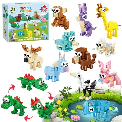 Goorder Party Bag Fillers for Kids, 12 PCS 3 in 1 Animal Building Block Toy, Animal Models for Girls & Boys 6+, Birthday, Easter, Party Favors Return Gift, Classroom Prize Favors Goodie Bags Stuffers