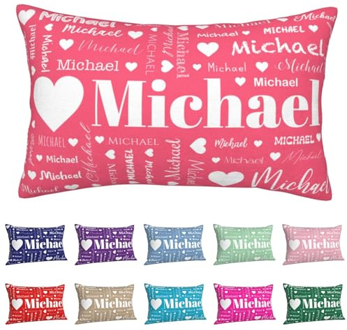 Custom Name Pillow Case 14x20(50x35cm), Personalized Names with Love Heart Pillow Case for Kids Toddler Room, Customized Bed Throw Pillow Cover Gifts for Women Girls Boy Grandson