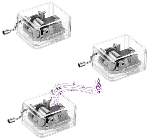 DIYCUT 3 Pezzi Trasparente con Manovella, Scatola Musicale a Manovella, Acrilico Carillon Regalo, Offre Tre Tipi di Canzoni, per Decorazione Interna, Regali e Ricordi