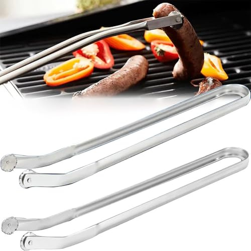 2 Stück Grillzange Edelstahl – Bratwurstzange, Hotdogs, Grillzange mit Rädchen – Hitze- & Korrosionsbeständige Grillzange für Outdoor-Grill, Camping, Fleischzange