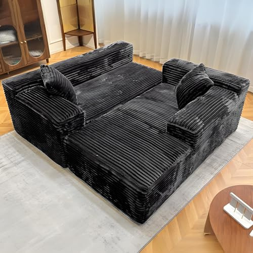 AEVIDKZOP Boneless Sofa Couches, Modular Sofa Cord Sofa with Sleep Function, Cloud Cord Couch Corner Sofa, L-Shape, Comfortable XXL, Corduroy Sofa, Relax Sofa for Living Room (Dark Grey)
