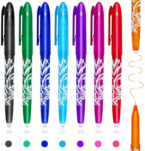 8 Colour Friction Erasable Pens with Eraser, 0.5mm Point Erasable Pens Black Blue Pens for School Students and Teacher stationery, Rubber Pen with Rubber Ideal for Smooth Writing Colouring Drawing