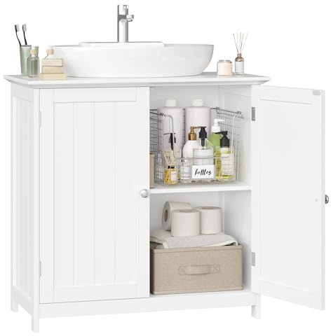 FOREHILL Waschbeckenunterschrank Unterschrank Badezimmerschrank mit 2 Türen und verstellbarem Regal für Badezimmer, 60x30x60cm, Weiß