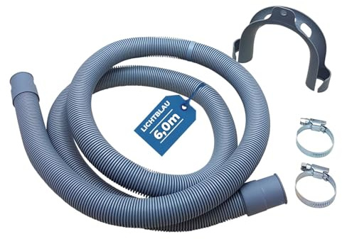 LICHTBLAU Ablaufschlauch 6,0m Waschmaschine Geschirrspüler Komplett Set | Wasserablaufschlauch Universal mit Schlauchschellen & Haltebügel – Abwasserschlauch Spülmaschine Waschmaschine