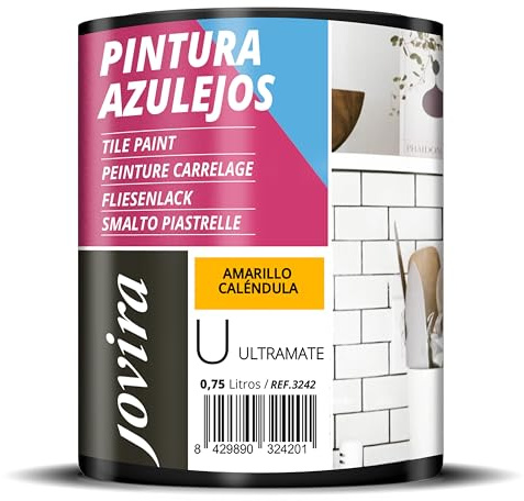 JOVIRA PINTURAS Pintura para Azulejos al Agua, Ultramate. Da una imagen nueva a tu cocina y baño. (750 Mililitros, Amarillo Caléndula) - T