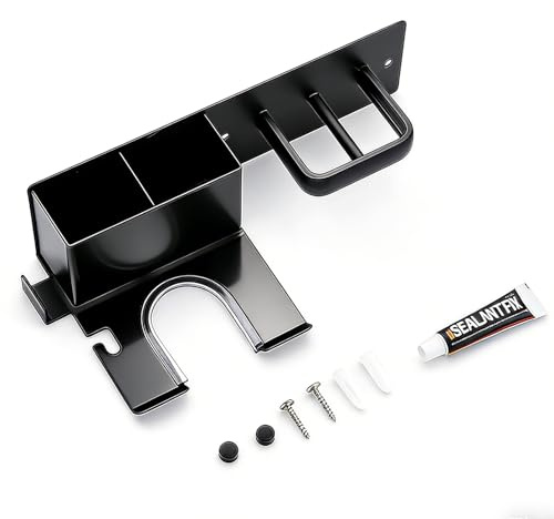 Kaiyzo Porta Asciugacapelli 2-in-1 (1 Pezzo), Senza Forare, Organizzazione Razionale, Mensola da Parete Bagno, Supporto Asciugacapelli Piastra, Nero