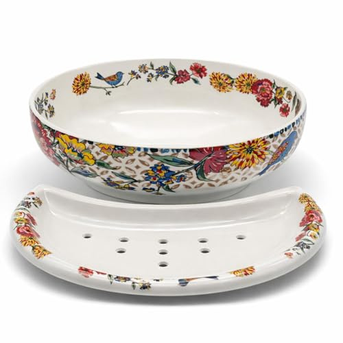LEONARDO LUXURY HOME DESIGN Scola Mozzarella Porcellana Decorato Japan Birds Design Elegante Sponza e Mezzaluna Idea Regalo (Scola Mozzarella)