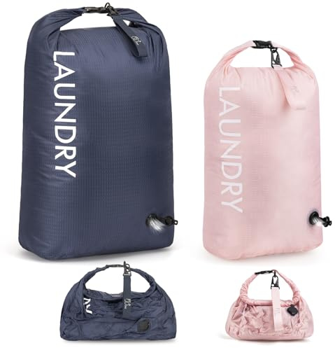 WiseBoy Wäschesack Reise 2er Set, Kompressions-Schmutzwäschebeutel | Wasserdichter Wäschebeutel mit Rollverschluss, Nass- & Trockenfunktion, Platzsparend Laundry Bag. Für Gym, Schwimmen, Reise.