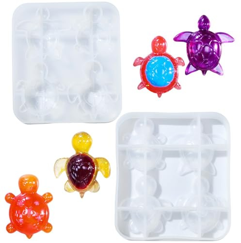 Stiesy Lot de 2 moules en silicone en forme de tortue de mer en résine époxy 3D pour bricolage, mini figurines, décorations artisanales, porte-clés, fabrication de bijoux