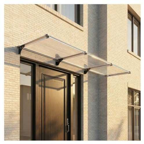 Fönstermarkis i aluminium, dörrfönstermarkisskydd, 2-panels polykarbonatdesign for UV-/regn-/snöskydd - Robusta utvändiga markiser for veranda, uteplats och däck(100x220cm/39x87in)