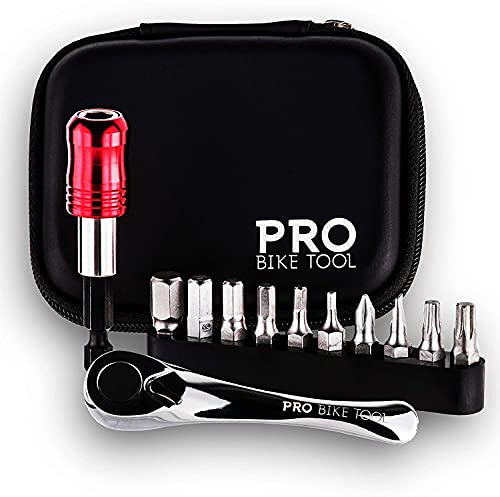 PRO BIKE TOOL Mini Ratschen Set mit 10 Bits im hartschalen Etui - Multitool Fahrrad Reparaturwerkzeug - Vielseitig einsetzbares Fahrrad Werkzeugset für unterwegs, Zuhause, Freizeit & beim Modellbau
