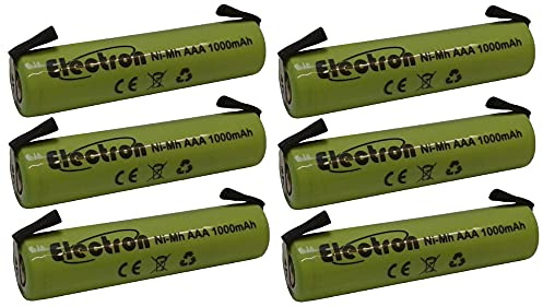 6 x Batterie Rechargeable Ni-MH AAA 1.2 V 1000 mAh 1 Ah avec languettes lamelles terminaux à souder pour affutage Colis Batterie 45 x 11 mm 11 x 45 mm