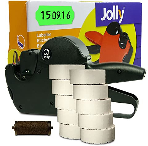 Preisauszeichner Set Jolly C6 inkl. 10 Rollen 26x12 Preisetiketten - leucht-grün permanent + 1 Farbrolle | Auszeichner Jolly | HUTNER