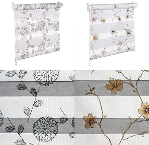 KSHANDEL24 DOPPELROLLO MIT Pailetten UND GLANZFASER Kupfer BRAUN Weiss SCHWARZ Blumenmuster (Blumen Kupfer Glanzfaser, 100x150 cm)