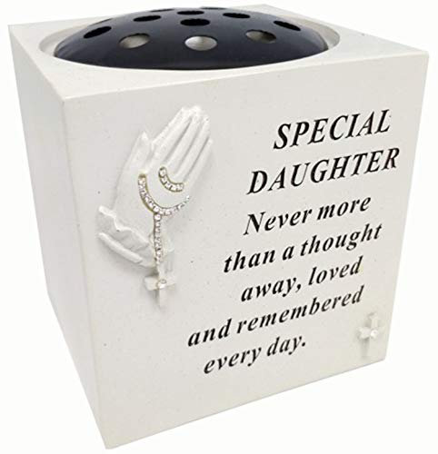 David Fischhoff Daughter Praying Hands Rose Bowl with Diamante Decoration Grave Memorial for Daughter, Weatherproof - for Graveside Flower Arrangements, 14 X 15 Cm