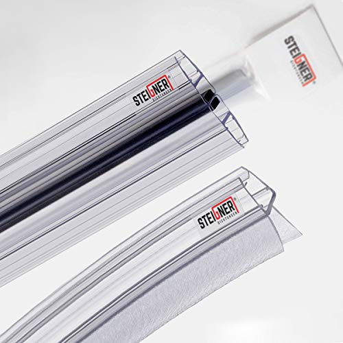 STEIGNER Duschdichtung gebogen UK13 100cm (1 Stk.) Transparent für Duschtür 3,5-5 mm - Set mit 2x Magnetdichtung UKM01 200cm für Duschtüren 180° - Flexibles Material, Perfekte Passform, Wasserdicht