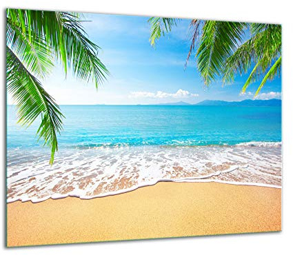 TMK - Placa protectora de vitrocerámica 60 x 52 cm 1 pieza cocina eléctrica universal para inducción protección contra salpicaduras tabla de cortar de vidrio templado como decoración Mar Playa