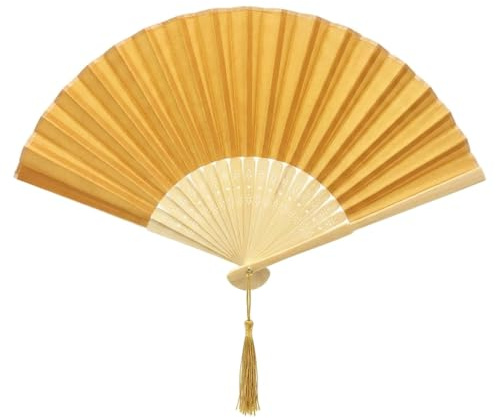 FANSOF.FANS Chinese Silk Folding Hand Fan – Bamboo Handheld Paper Fan Style with Tassel, Wedding Fans for Guests, Bridal Shower & Hen Party Favours, Vintage Japanese Fan Wedding Props & Party Decor