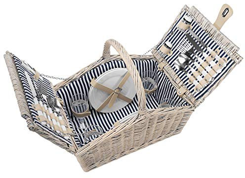 anndora Picknickkorb 4 Personen Weidenkorb Henkelkorb beige + Zubehör 23 TLG.