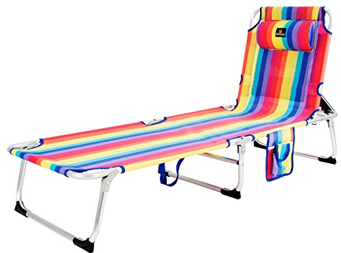 Aquarius 2012 Pride Lettino reclinabile da spiaggia pieghevole e reclinabile fino a 4 posizioni. Design moderno per questo lettino facile da trasportare grazie alla sua pratica borsa zaino