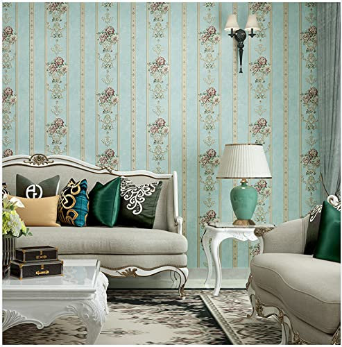 Tapeten Aquamarin Gestreifte Blumen Fototapete Moderne Tapete Wanddeko Vliestapete Wohnzimmer Schlafzimmer Selbstklebende Tapete TV Hintergrund Wallpaper53x500cm(Breite x Höhe)