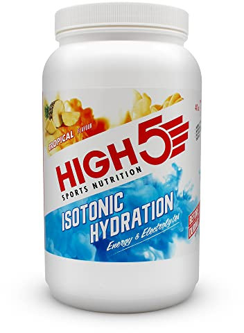 HIGH5 Hydration Energy Drink Powder | Isotonic Electrolyte Hydration | 28 g Carbs | 25mg Magnesium | Added Postbiotics | Zero Fat | (Tropical, 1.23kg)