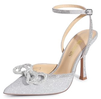 DREAM PAIRS Women's High Heels Destiny Closed Toe Strappy Heels Sexy Rhinestone Ankle Strap Pumps Wedding Bridal Party Dress Shoes SDPU2208W,Size 7,Silver,SDPU2208W
