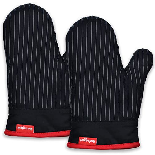 Coziselect Ofenhandschuhe Hitzebestaendig, Magnetische Handschuhe, Backhandschuhe Spritzwassergeschützt, Silikon Backofen Handschuhe, Topfhandschuhe mit Magnet für Kochen, Backen, Grillen, Schwarz