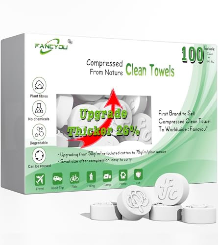 fancyou Toallas Comprimidas Desechable en Pastillas,Toallitas Desmaquillantes Viaje Mini Espesadas,100% Biodegradables Toallas Pequeñas De CaraToallas Faciales para El Hogar(100 Unidad Blanco)