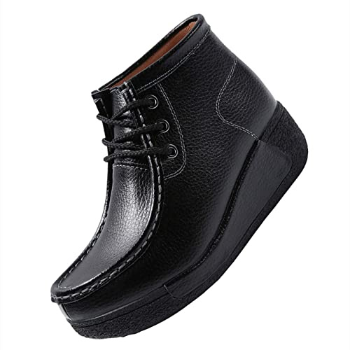 rismart Mujer Plataforma Botines Cordones Cima alta Tacón Cuña Zapatillas Casual Negro, 35.5 EU