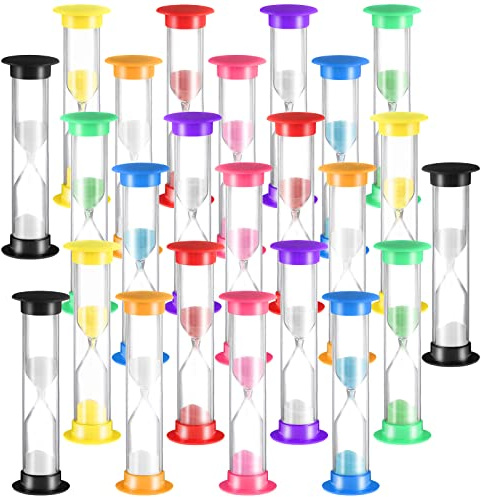 24 Pcs Sand Timer Kids Hourglass Acrylic Covered Clock Toothbrush Sand Timer for Classroom School(Multicolor)