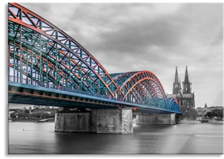 Pixxprint Glasbild, Wandbild aus Echtglas, Brücke Kölner Dom, 80x60 cm, inkl. Aufhängung und Abstandshalter