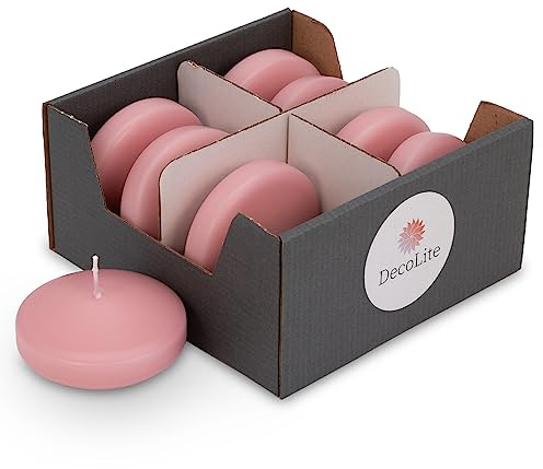 DecoLite Maxi Schwimmkerzen Ø 8 cm, 8h Brenndauer, 8er Set, Antikrosa | RAL-geprüft für sauberen Abbrand, Floating Candles ohne Duft mit weißem Kern, für Pool, Teich & Tischdeko