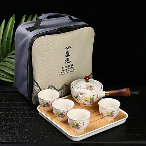 umsl Porcelain Chinese Gongfu Tea Set Portable Teapot Set with 360 Rotation Tea Maker and Infuser Tea Ceremony Set Teapot Set Bag