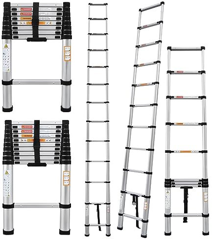 3.2M/10.5FT Multi Step Aluminium Ladder Telescopic Ladder, Extendable Loft Ladders Portable Telescoping Ladder Foldable Steps Ladder with EN131 Standard for RV Loft