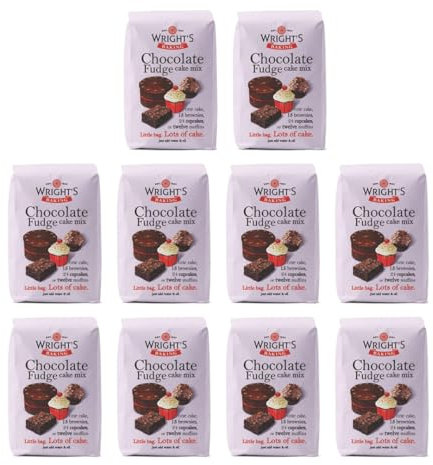 Wright's Baking Chocolate Fudge Cake Mix 10x500g - Rich, Moist & Versatile Mix for Cakes, Brownies, Muffins, Cupcakes - Just Add Water & Oil - Suitable for Vegetarians