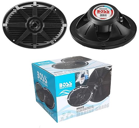Kit Set para Boss Audio Systems MR692B 2 Altavoces Marinos ovalados de 2 vías, Negro 6 x 9 15 x 23 cm 175 vatios rms 350 vatios máx. 4 ohmios Impermeable mar Piscina Barco Hotel, por par