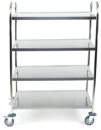 Servierwagen Edelstahl mit Rollen - 4 Böden - Tragfähigkeit max. 70 kg - 86 x 53 x 125 cm - Transportwagen, Küchenwagen, Abräumwagen
