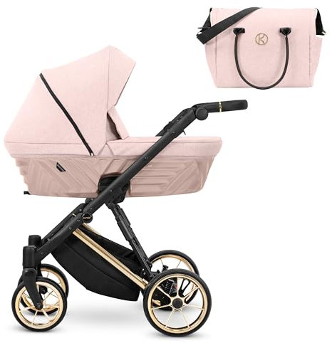 Kunert® IVENTO 1 in 1 Baby Kombikinderwagen I incl. Babywanne mit Wickeltasche/Regenschutz +Fußsack I IVE 11 SMOKY PINK/GOLD FRAME