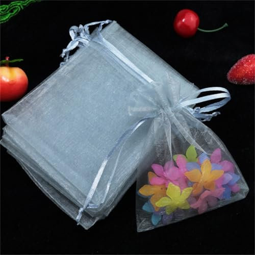 400 Stück 13x18cm Organzasäckchen Geschenksäckchen Geschenkbeutel Organza Beutel Klein Organzabeutel Tütchen Schmuck Säckli mit Kordelzug für Hochzeiten Weihnachten Festival Party (Grau)