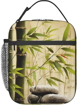 Insulated Lunch Bag Adults Reusable Lunch Boxes Bamboo Painting Tote Pack for Work, Office, Outdoor