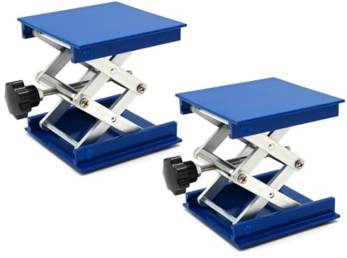 SWIGRANCE 2 Pack Lab Jack Stand Platform 4 x 4, Mini Laboratory Support Stand Manual Scissor Lab Lift Lifting Table, Max. Support 5KG Weight, 145mm Height, Aluminum, Blue