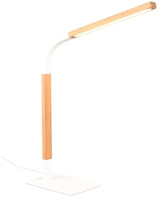 Trio Leuchten Tischleuchte Norris 545210131, Metall Weiß matt, Holz naturbelassen, inkl. 11 Watt LED, Dimmer